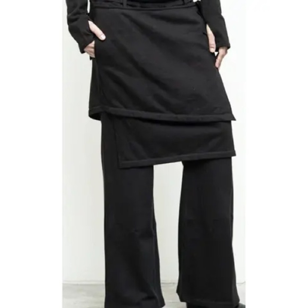 Nicholas K Designer Black Jeans Pants Attached Skirt Size XXS Mid rise Straight